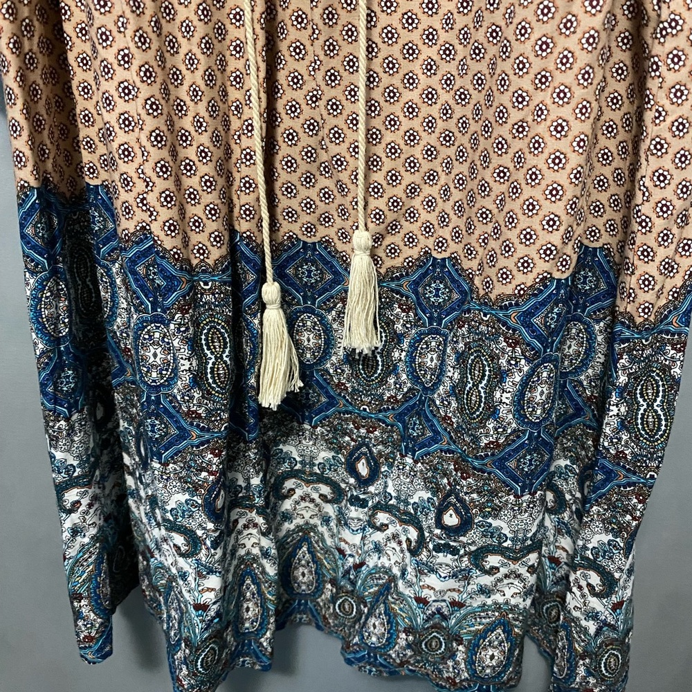 Umgee Bohemian Mini Dress size S multi bright colors in blue tan and orange - Picture 4 of 8